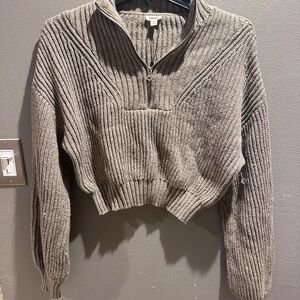 Garage Taupe Ribbed Knit Cropped Sweater Small